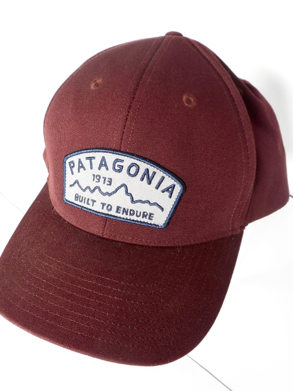 Patagonia Maroon Retro Logo Hat Cap Built to Endure Patch Outdoors Snapback